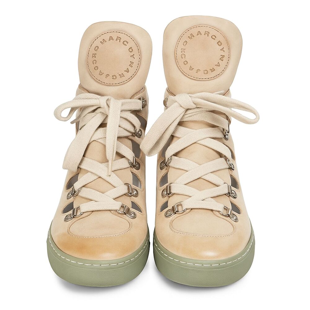 MARC Jacobs Mottled Beige Green Combat Lace Up High Top Leather Sneakers 6.5 37